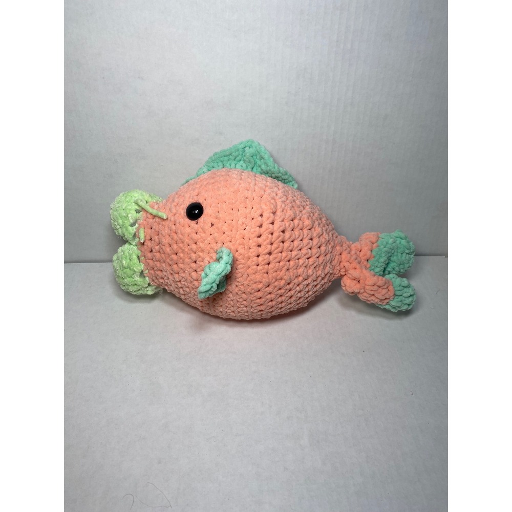 Handmade Crochet Fish Plush Peach Mint Green Amigurumi Stuffed Animal 13"